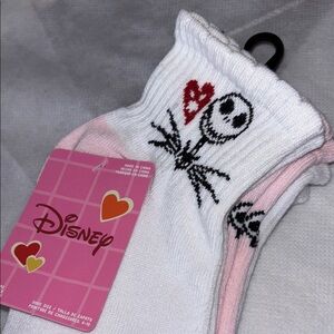 Disney Jack Skellington Heart Sleleton Wings White and Pink Socks 3 New Pairs